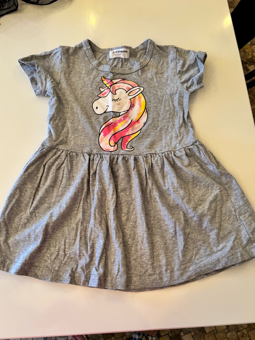 Grey Unicorn Graphic Kids Dress